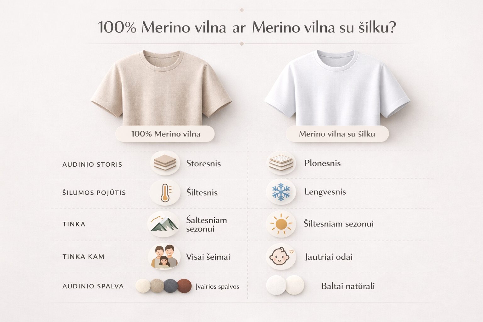 merino vilnos ir merino vilnos su šilku skirtumai