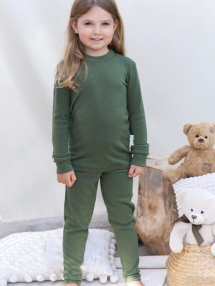 apatiniai drabužiai vaikams – merino komplektukas su marškinėliais ir timpomis