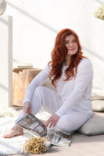 dviejų dalių lininė pižama balta