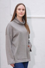 džemperis moterims pilkos spalvos šiltas