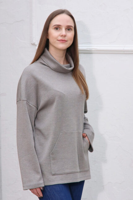 džemperis moterims pilkos spalvos šiltas