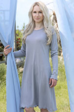 ilgi moteriški naktiniai iš merino vilnos pilkos spalvos ilgų rankovių