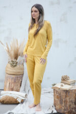 lininė pižama moterims geltona