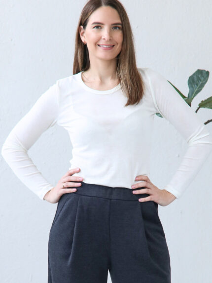 balti marškinėliai ilgomis rankovėmis iš merino vilnos