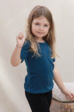 Apatiniai marškinėliai vaikams trumpomis rankovėmis iš merino vilnos – mėlyni