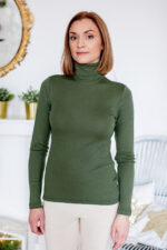 merino vilnos golfas samanų spalvos, tamsiai žalios golfai moterims