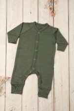 Merino vilnos romperiukas kūdikiui be pėdučių Green Rose