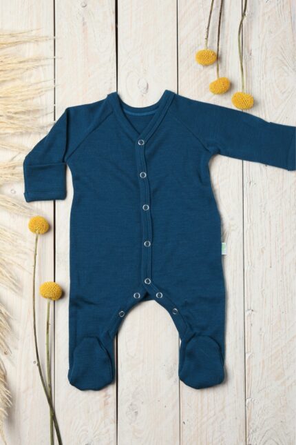 Merino vilnos šliaužtinukai kūdikiams mėlynas