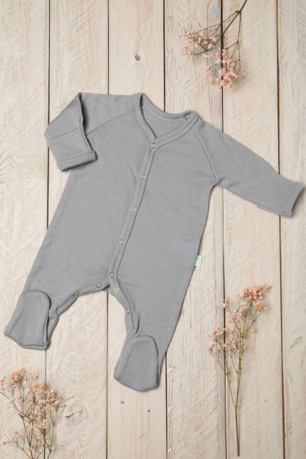 Merino vilnos šliaužtinukai kūdikiams su pėdutėmis pilkas