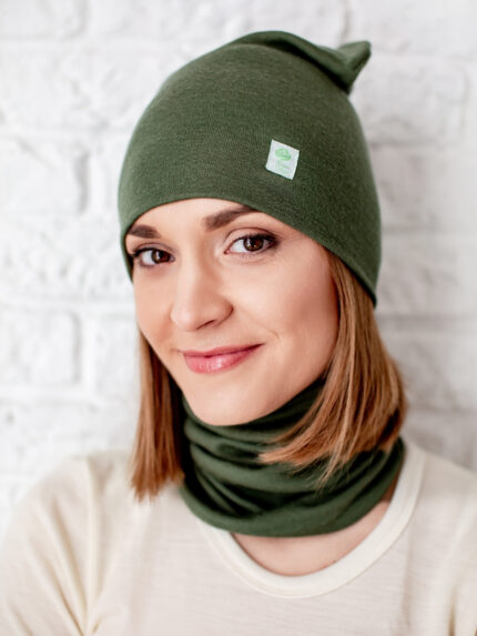 moteriškas šalikas iš merino vilnos samanų spalvos