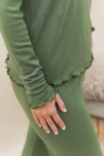 šilta merino vilnos miego pižama samanų spalvos