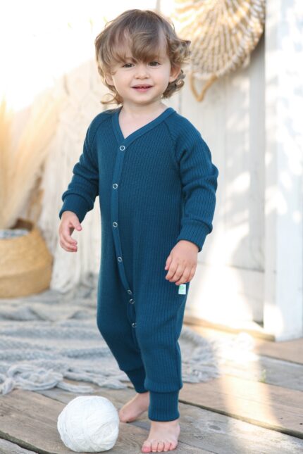 Šilti merino vilnos romperiukai kūdikiui iš megzto audinio, patogūs vėsesniam orui