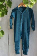 Šilti merino vilnos romperiukai kūdikiui iš megzto audinio, patogūs vėsesniam orui mėlyni