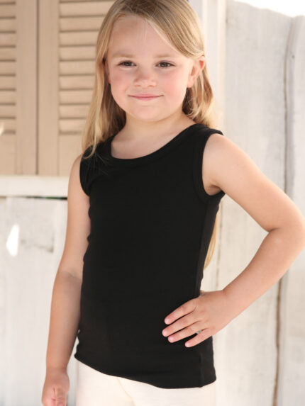 Vaikiškos maikutės be rankovių iš merino vilnos juoda