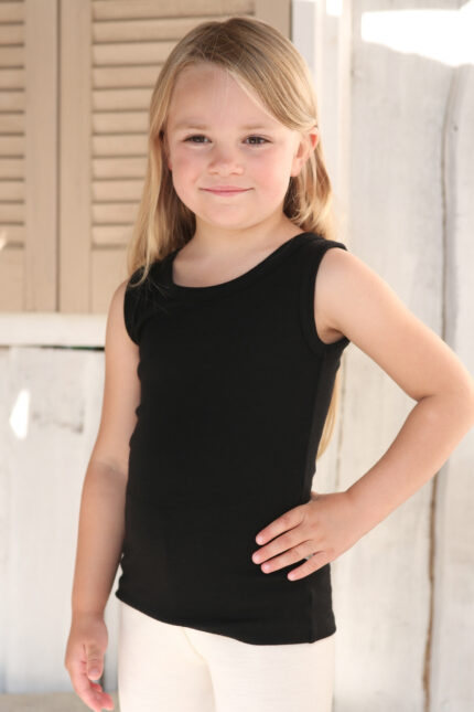 Vaikiškos maikutės be rankovių iš merino vilnos juoda