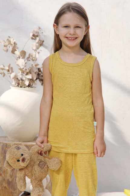 vaikiški lino marškinėliai be rankovių