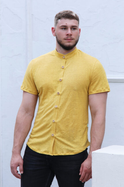 vyriški lininiai marškiniai trumpomis rankovėmis